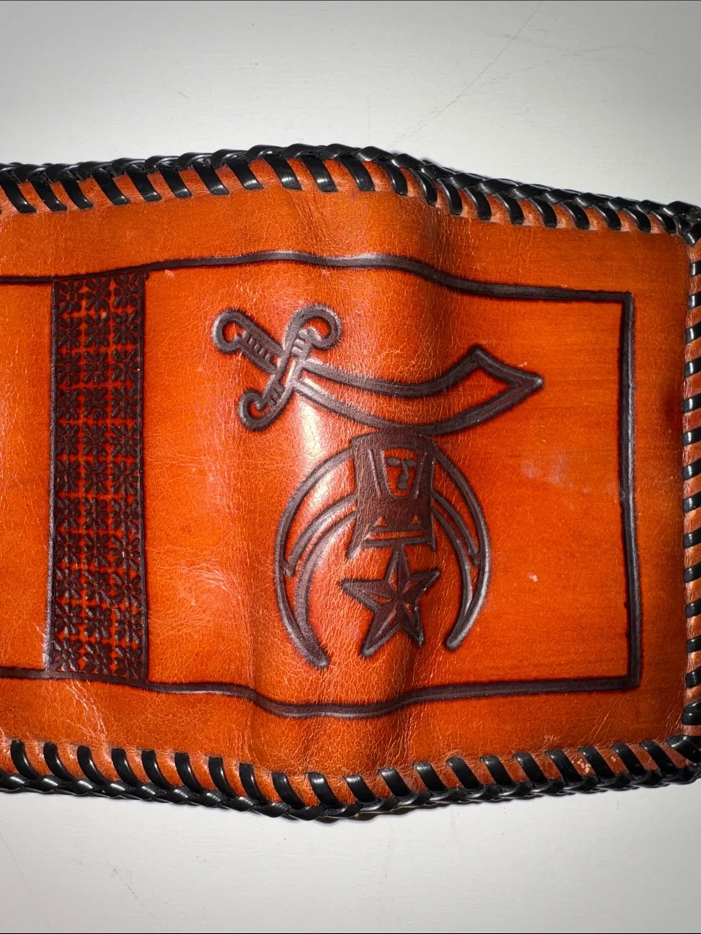 Vintage Handtooled Genuine Leather Wallet Shriners Freemasons Billfold Wallet